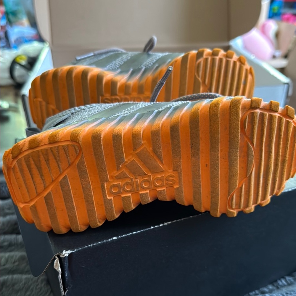 Adidas Gray and Orange Sneakers with Knit Mesh Upper - Picture 6 of 6